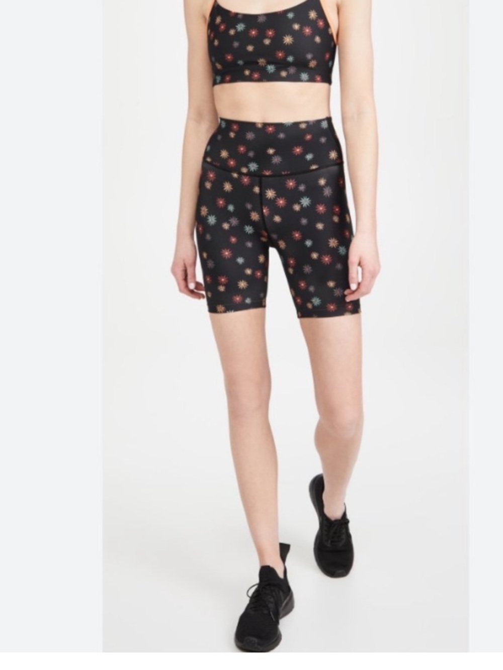 SPLITS59 Black Multi Color Ava High Waist Floral Active Biker Shorts NWT